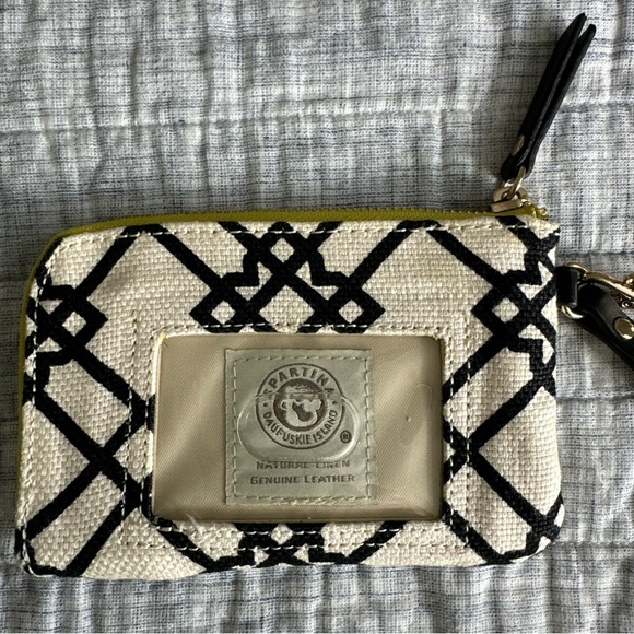 Spartina 449 Cream & Black Zip Wristlet Natural Linen Genuine Leather - Picture 2 of 12
